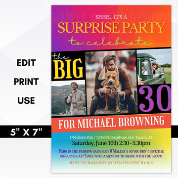 rainbow surprise party invitation